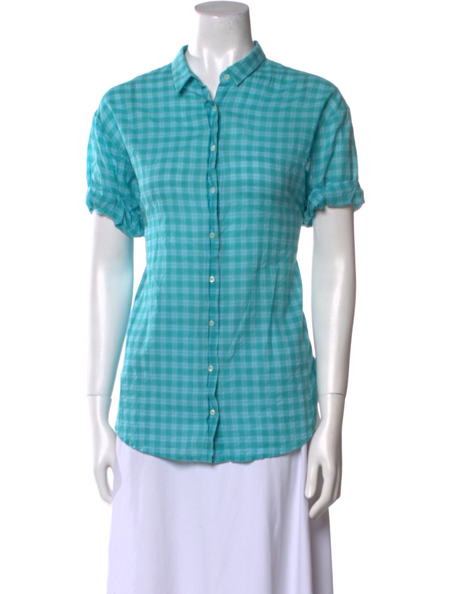 Xirena Plaid Print Short Sleeve Button-Up Top