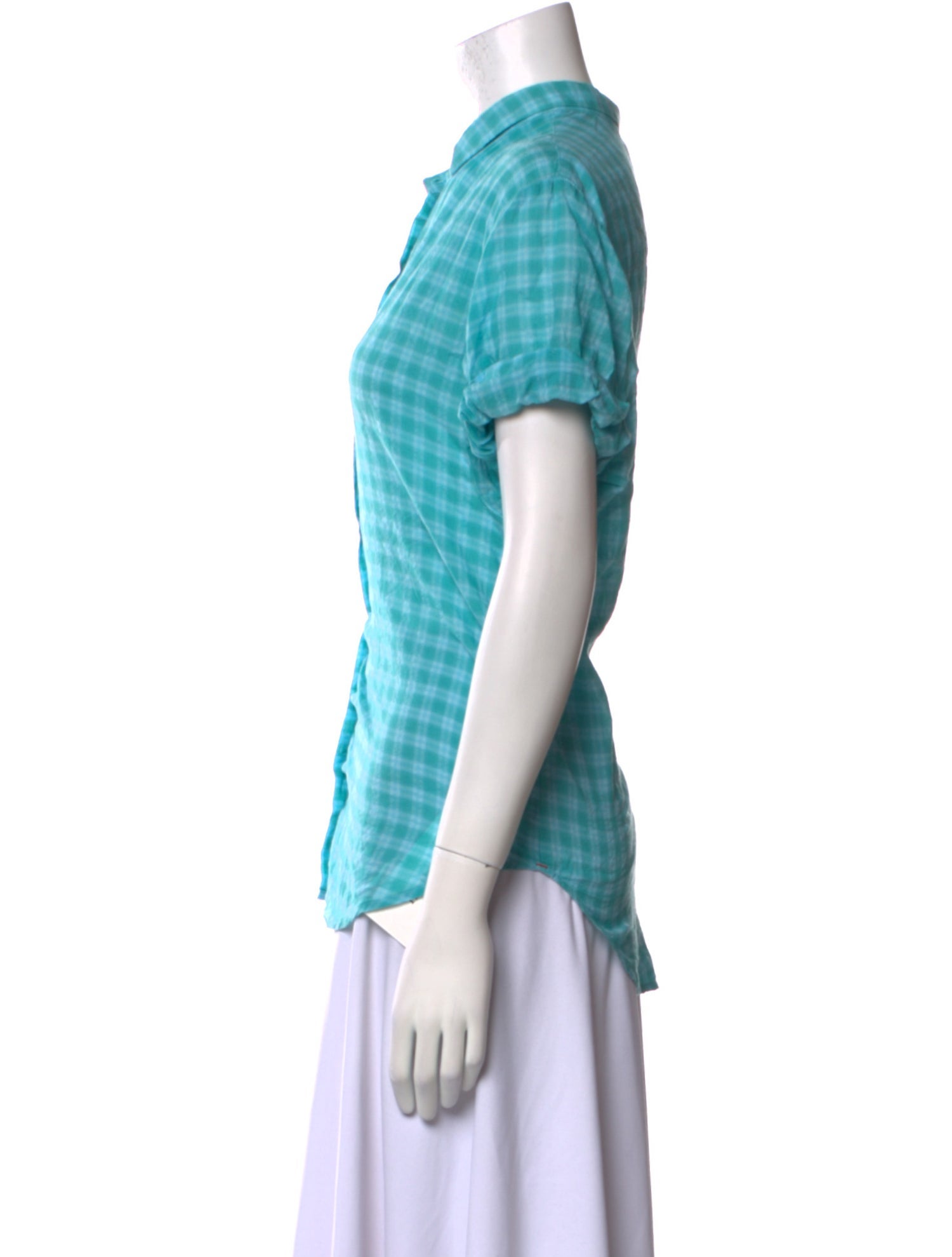 Xirena Plaid Print Short Sleeve Button-Up Top