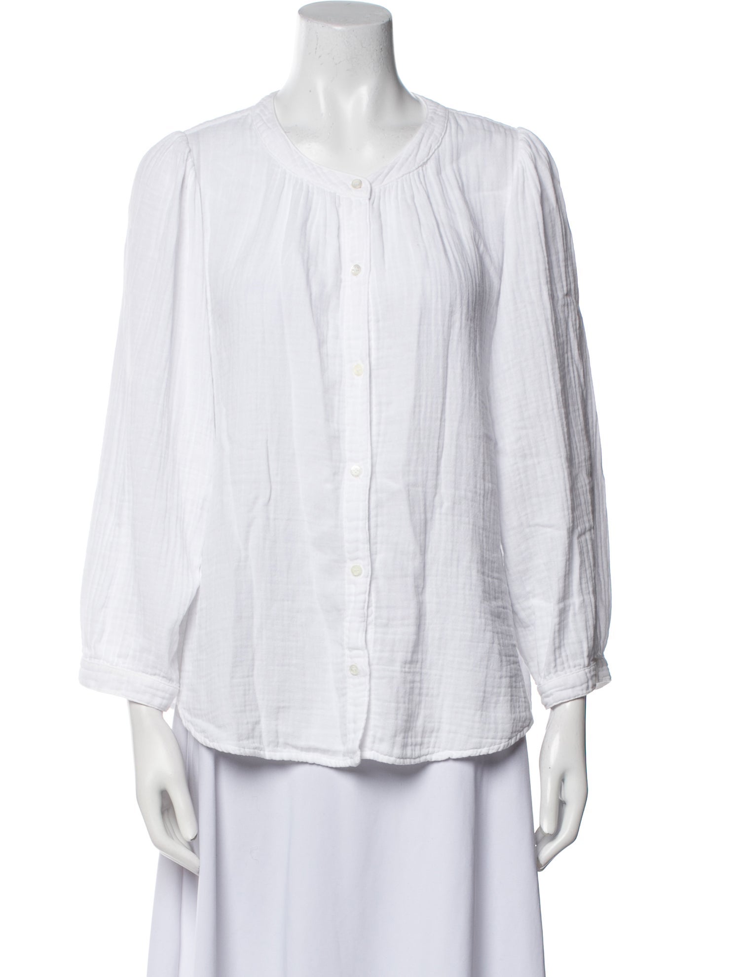 Xirena Scoop Neck Three-Quarter Sleeve Button-Up Top