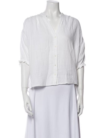 Xirena V-Neck Three-Quarter Sleeve Button-Up Top