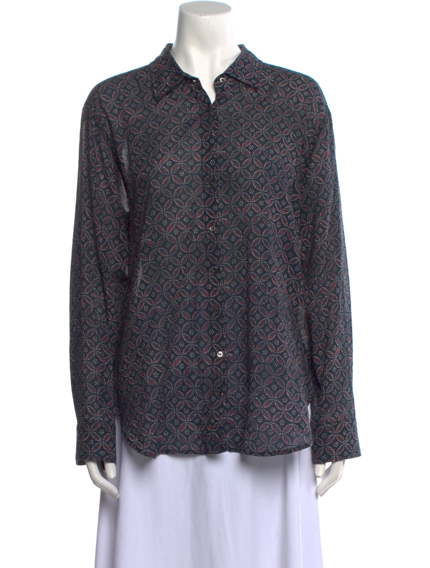 Xirena Printed Long Sleeve Button-Up Top