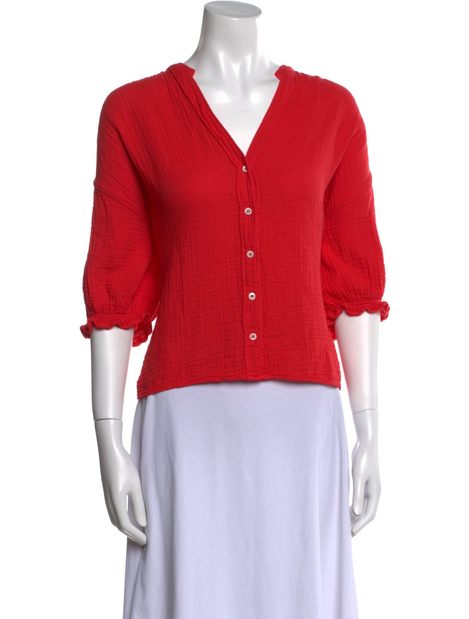 Xirena V-Neck Three-Quarter Sleeve Crop Top