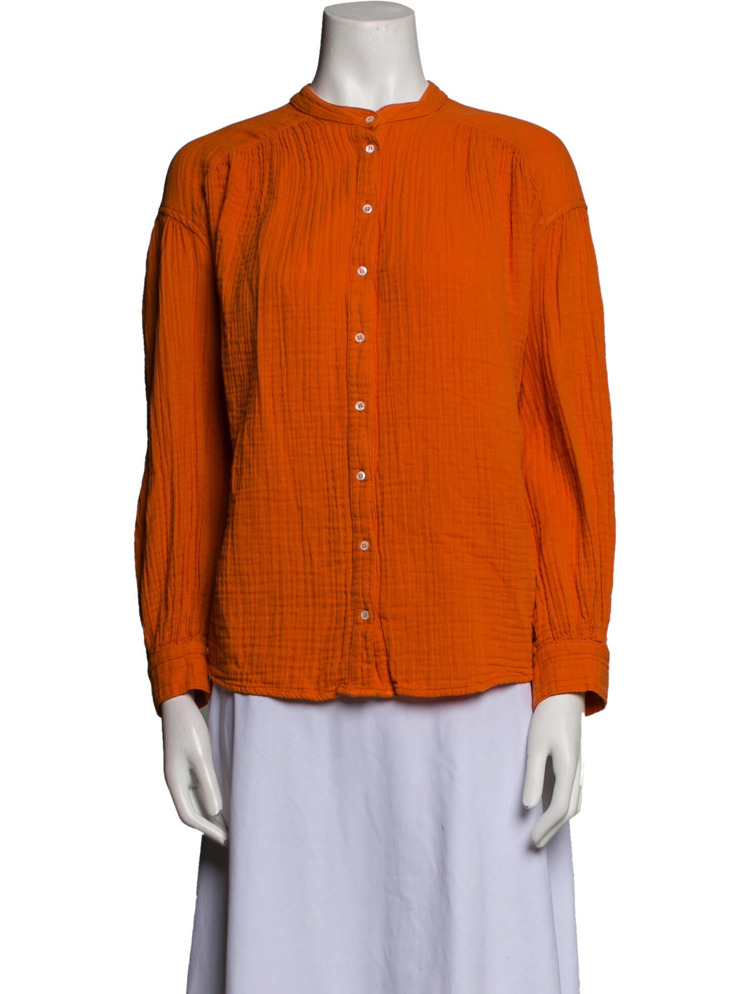 Xirena Mock Neck Long Sleeve Button-Up Top