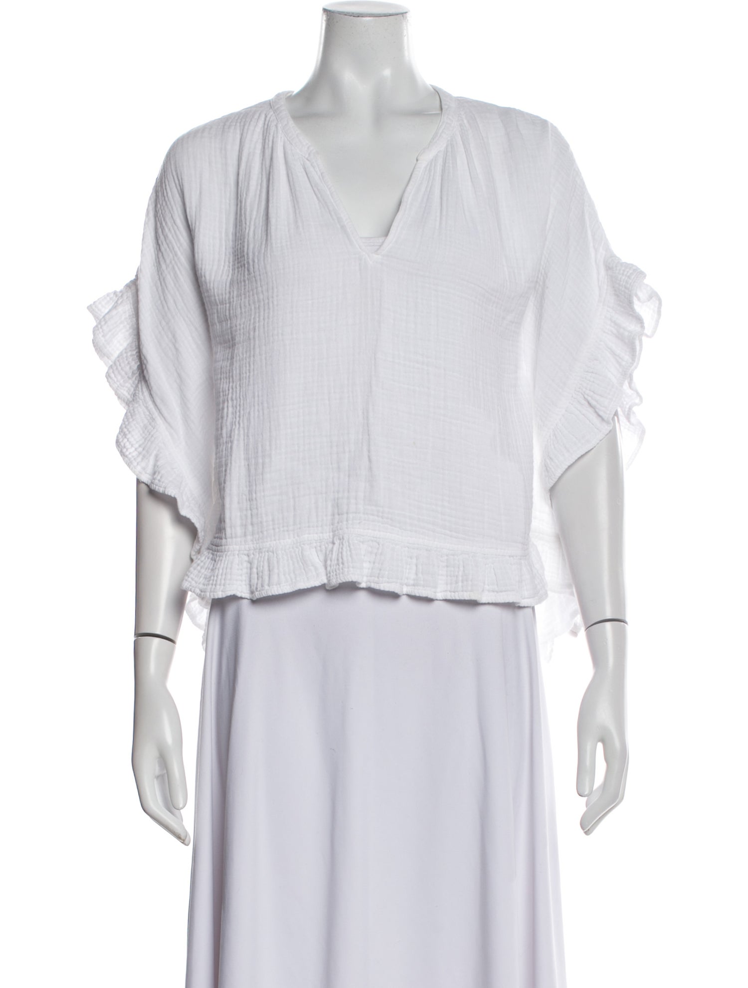 Xirena V-Neck Three-Quarter Sleeve Crop Top