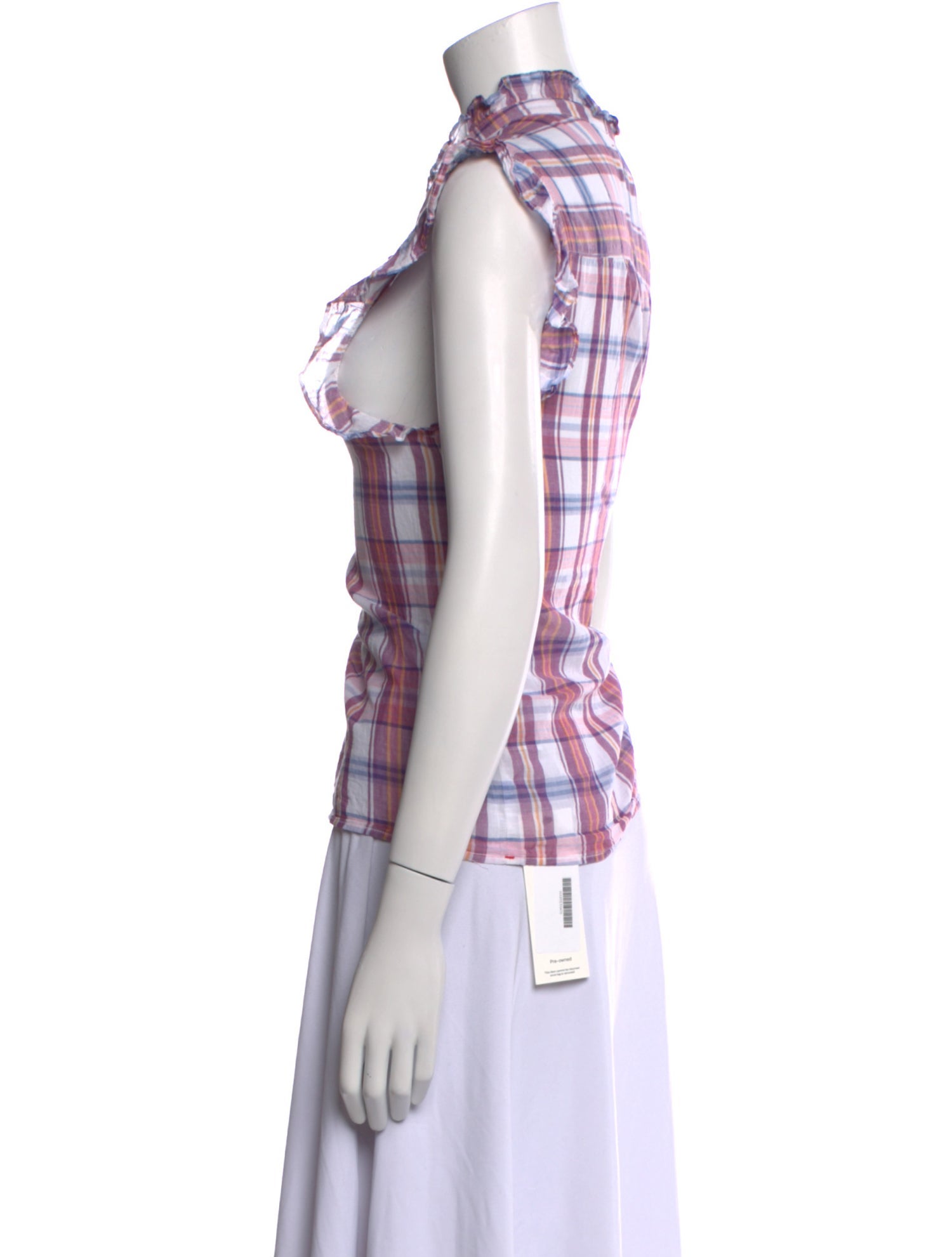 Xirena Plaid Print Mock Neck Button-Up Top