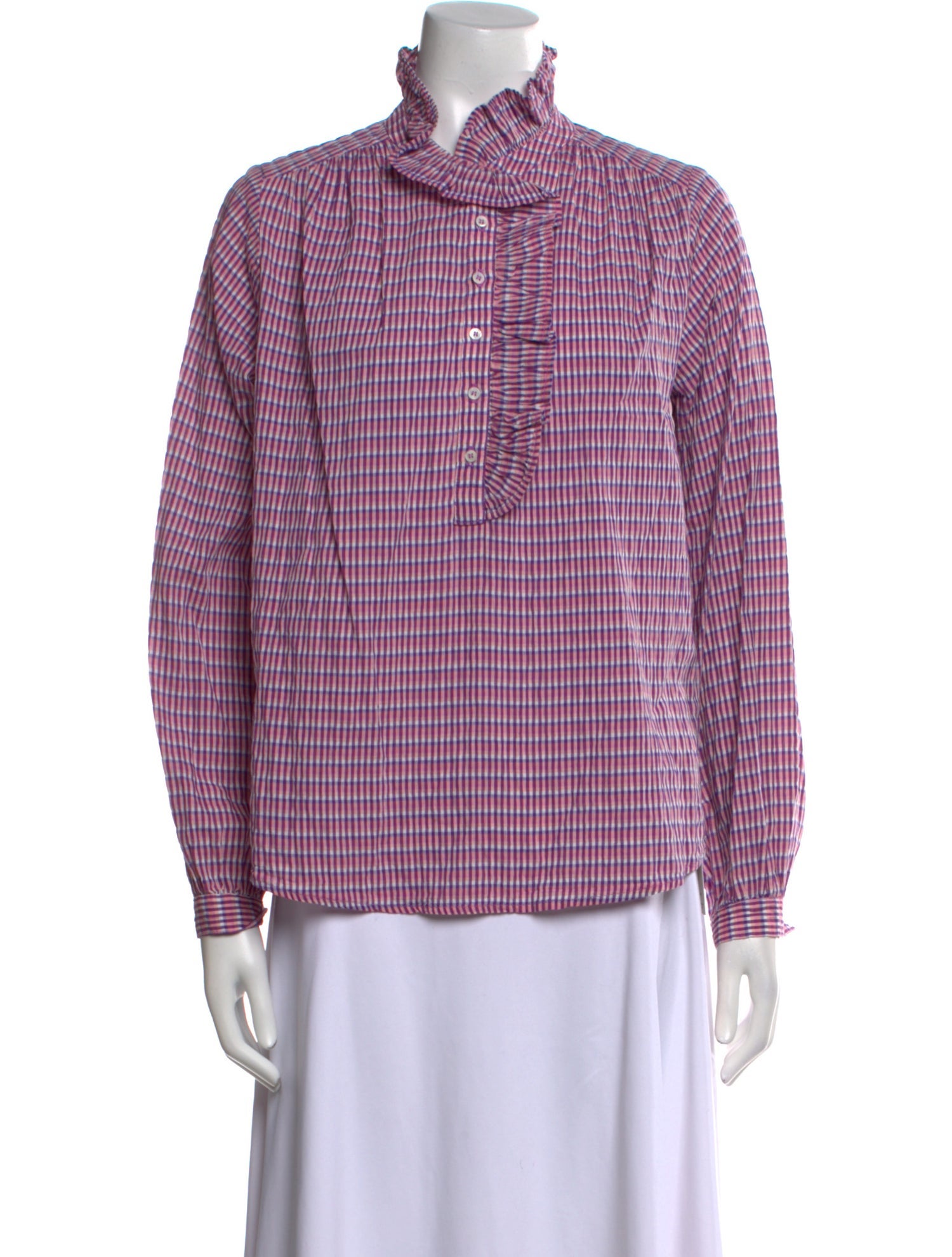 Xirena Plaid Print Mock Neck Button-Up Top