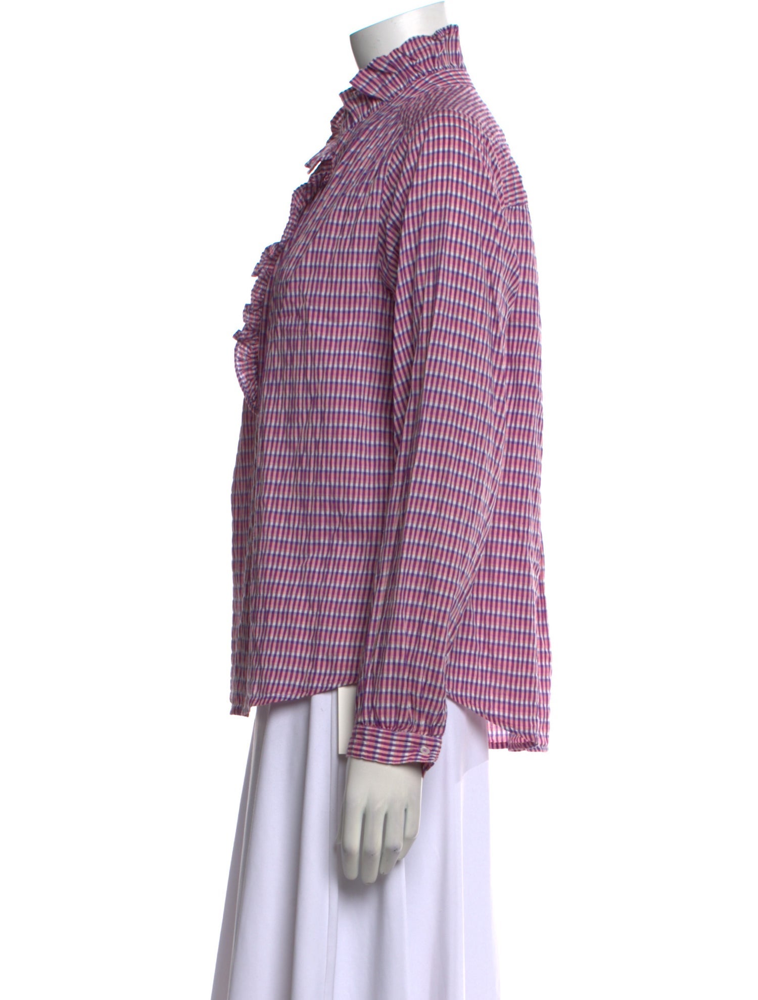Xirena Plaid Print Mock Neck Button-Up Top