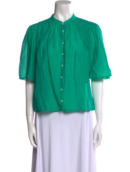 Xirena Mock Neck Short Sleeve Button-Up Top