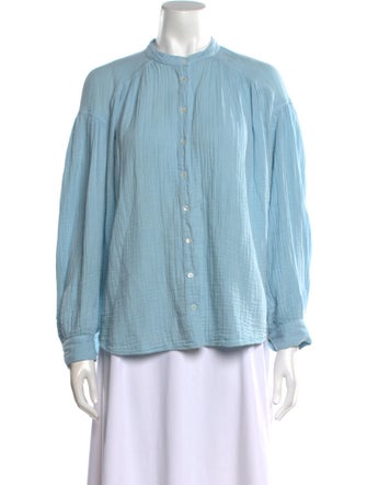 Xirena Mock Neck Long Sleeve Button-Up Top