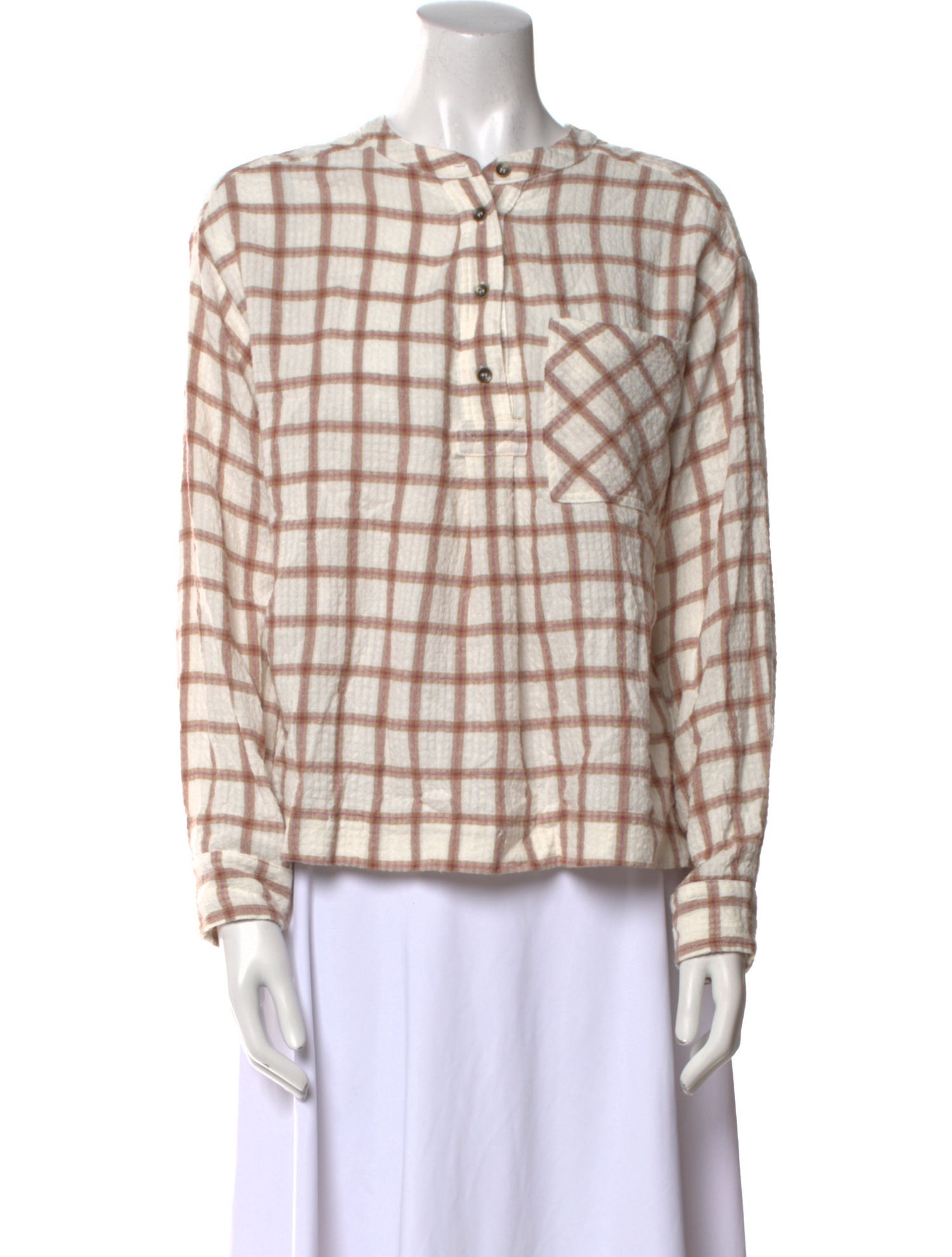 Xirena Plaid Print Crew Neck Blouse