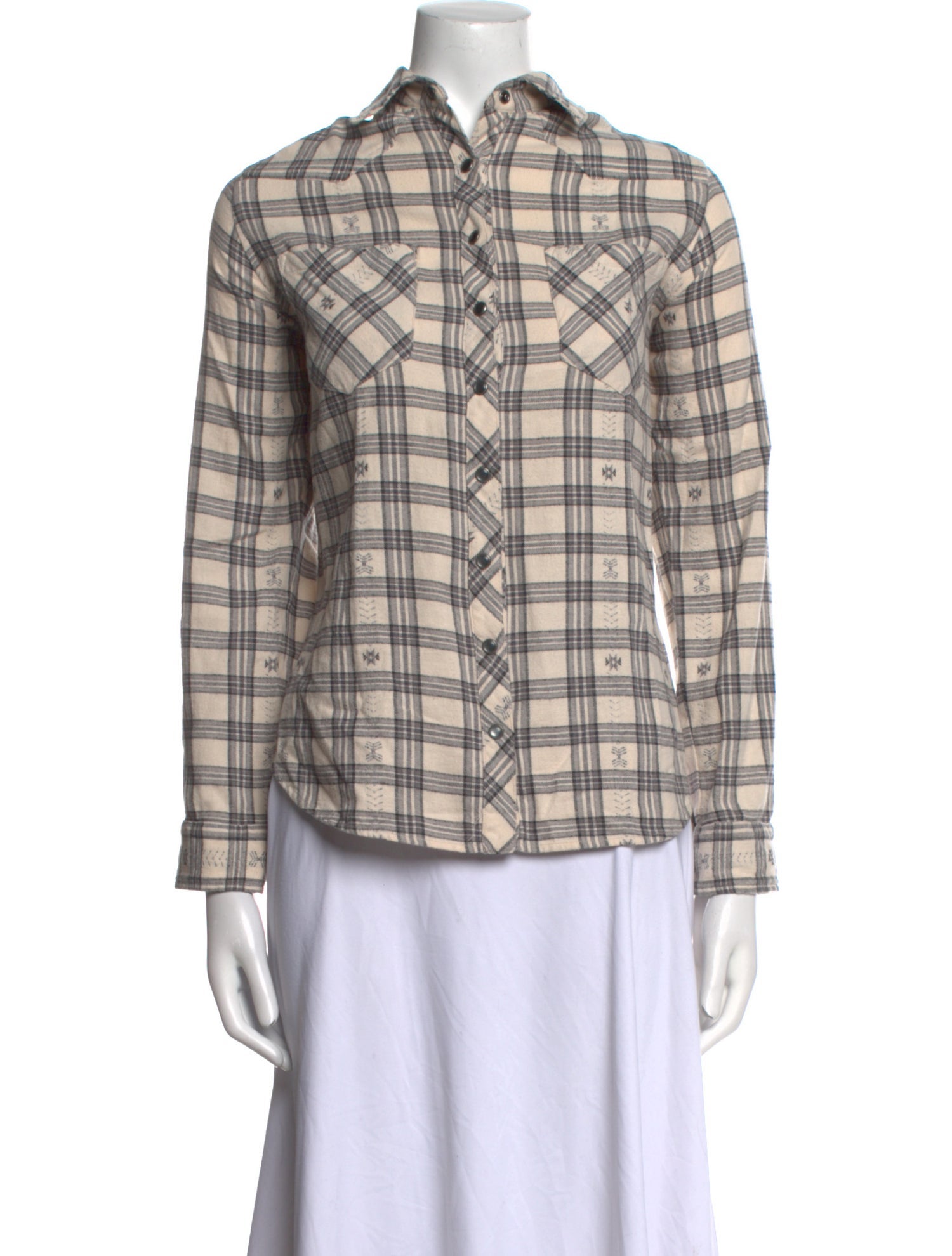 Xirena Plaid Print Long Sleeve Button-Up Top