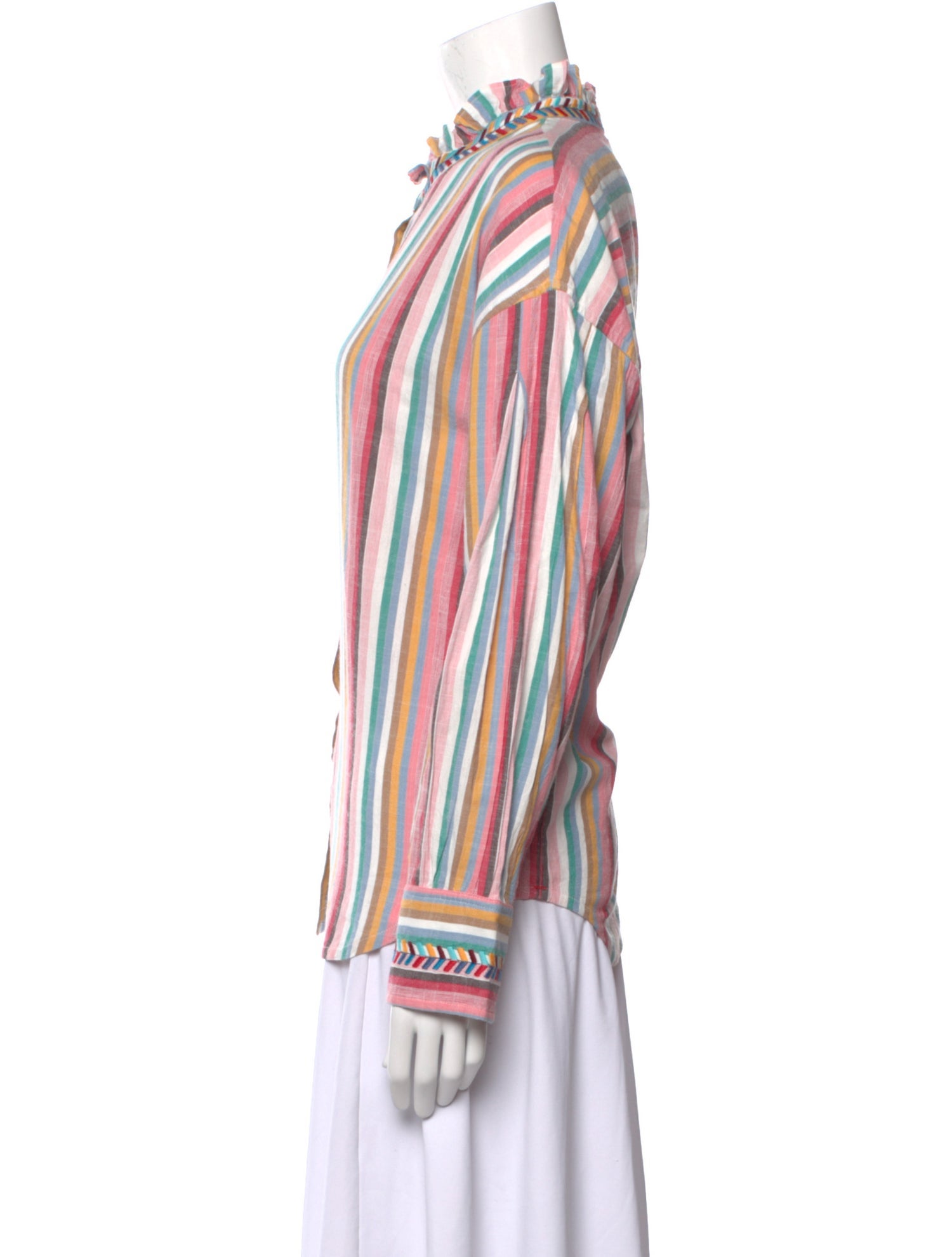 Xirena Striped Mock Neck Button-Up Top