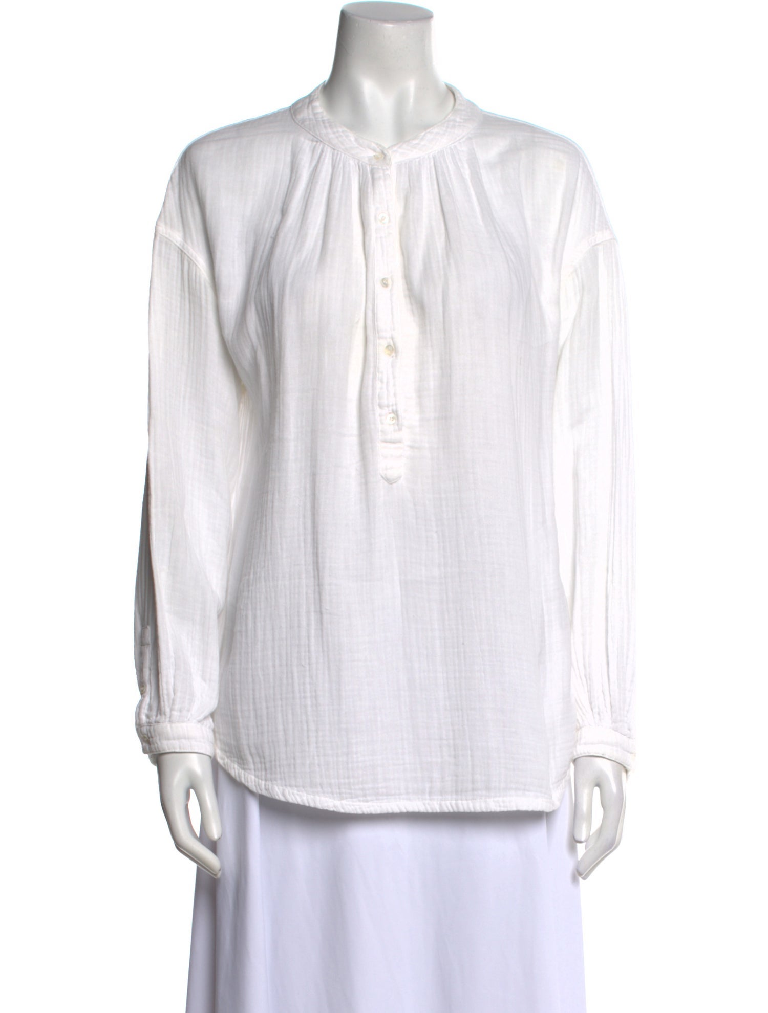 Xirena Mock Neck Long Sleeve Button-Up Top