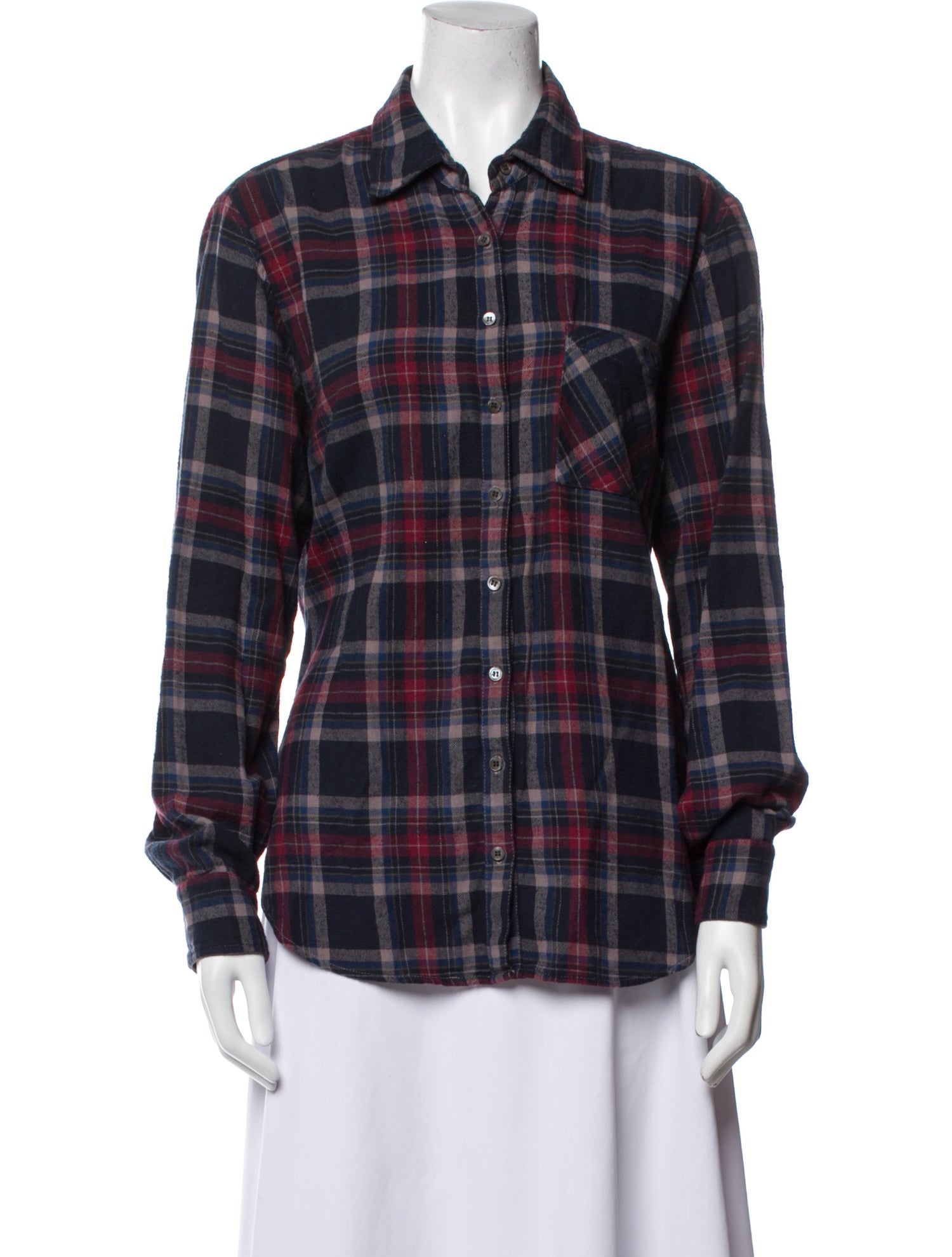 Xirena Plaid Print Long Sleeve Button-Up Top