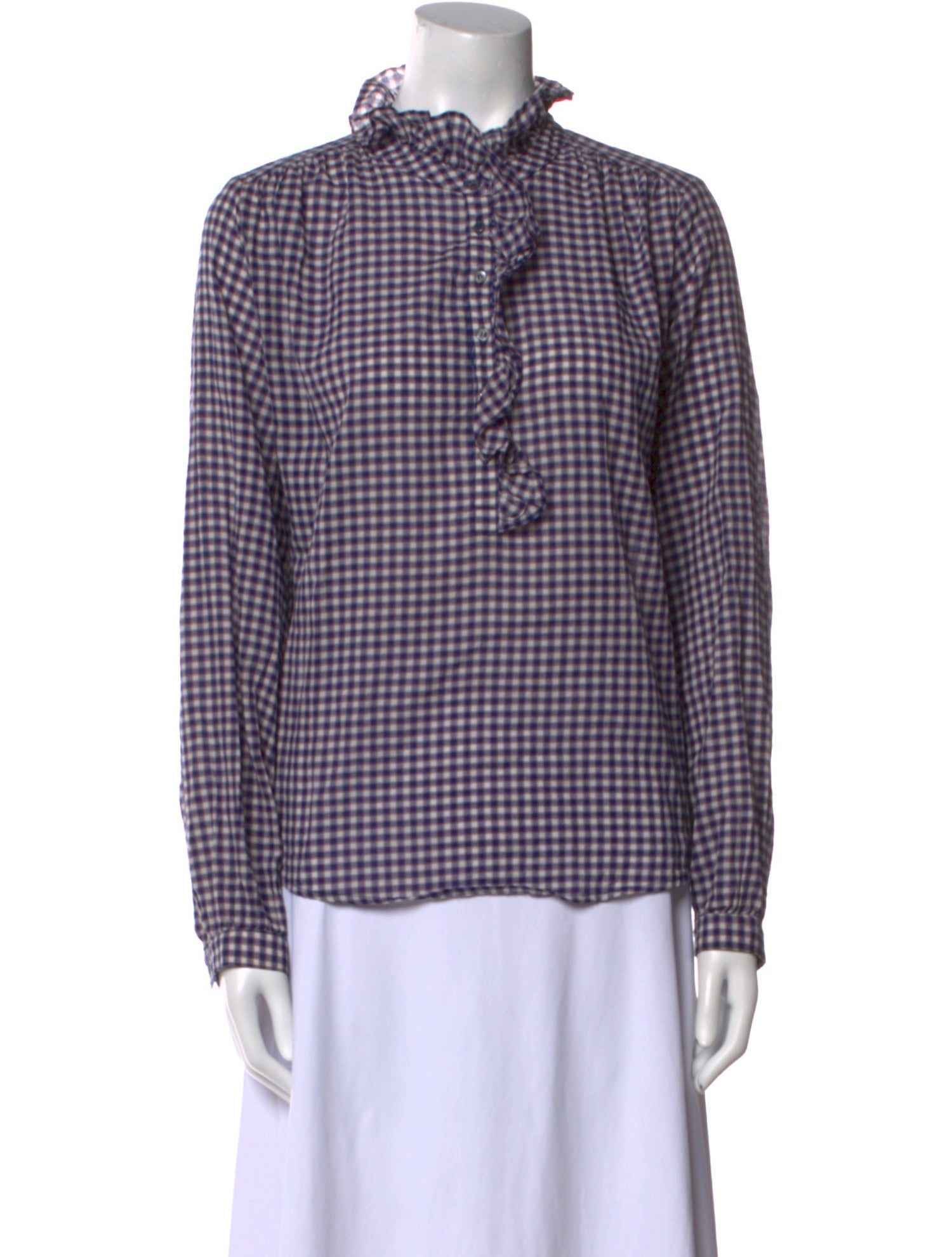 Xirena Plaid Print Mock Neck Button-Up Top