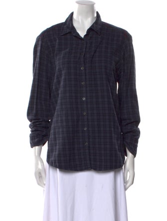Xirena Plaid Print Three-Quarter Sleeve Button-Up Top