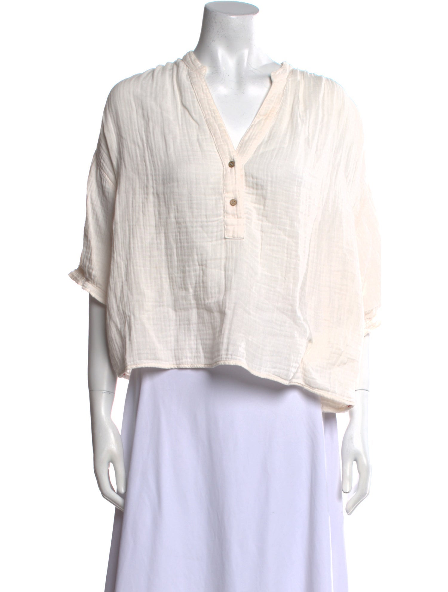 Xirena V-Neck Three-Quarter Sleeve Crop Top