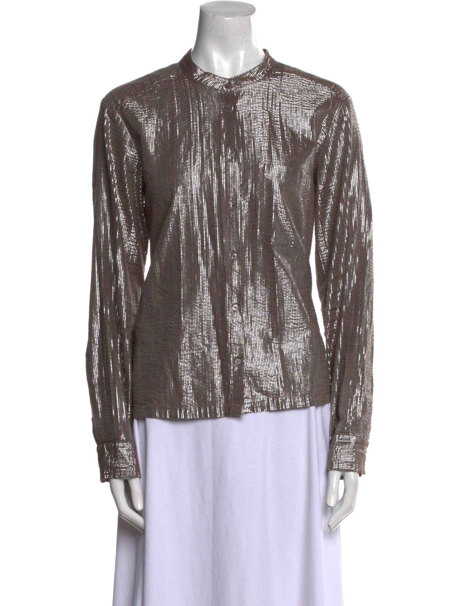 Xirena Mock Neck Long Sleeve Button-Up Top