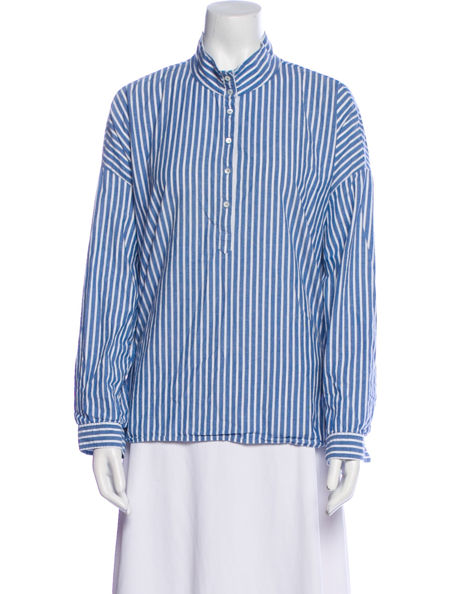 Xirena Striped Mock Neck Button-Up Top