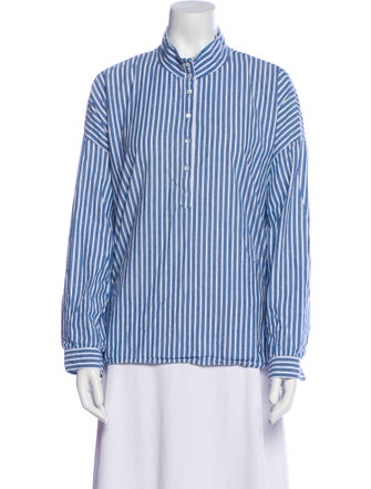 Xirena Striped Mock Neck Button-Up Top