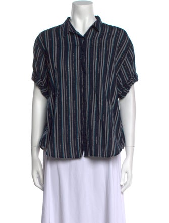 Xirena Striped Short Sleeve Button-Up Top