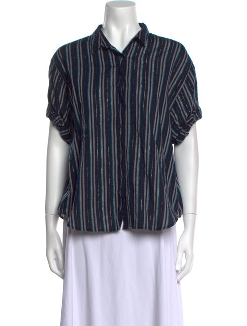 Xirena Striped Short Sleeve Button-Up Top