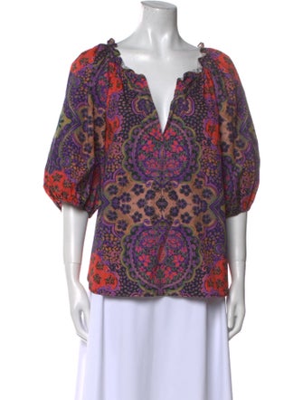 Xirena Paisley Print V-Neck Blouse