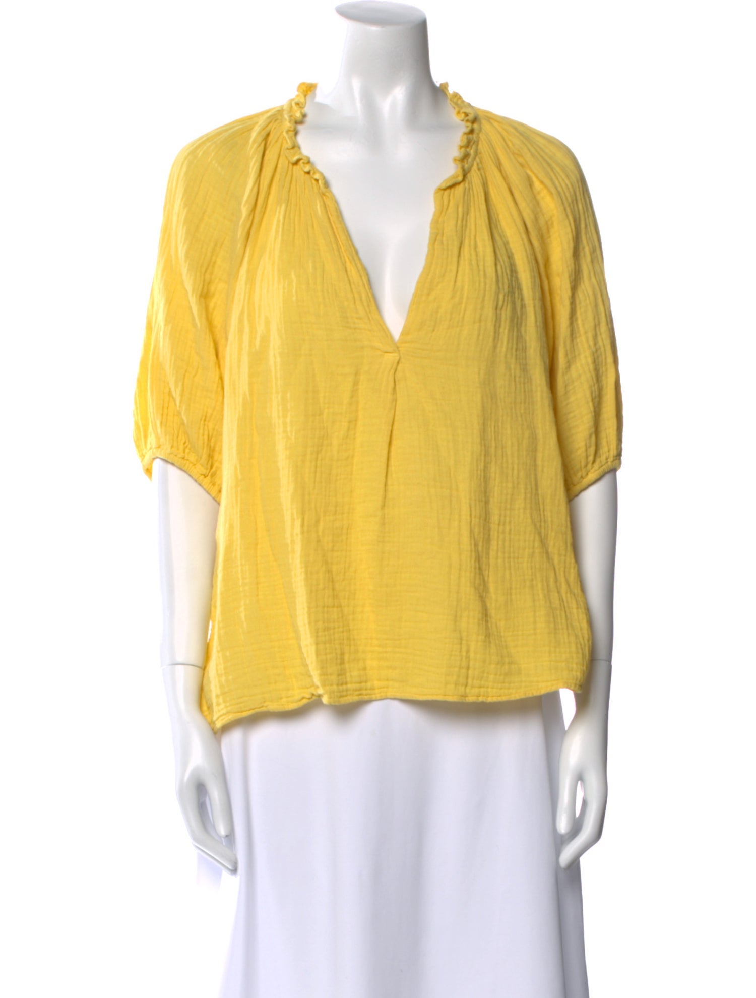 Xirena Plunge Neckline Three-Quarter Sleeve Blouse