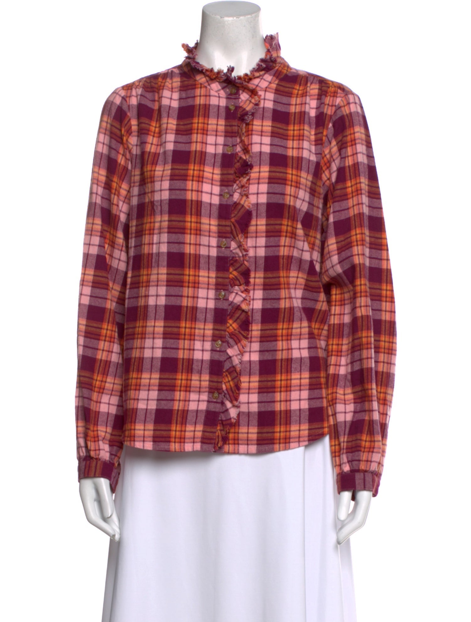 Xirena Plaid Print Mock Neck Button-Up Top