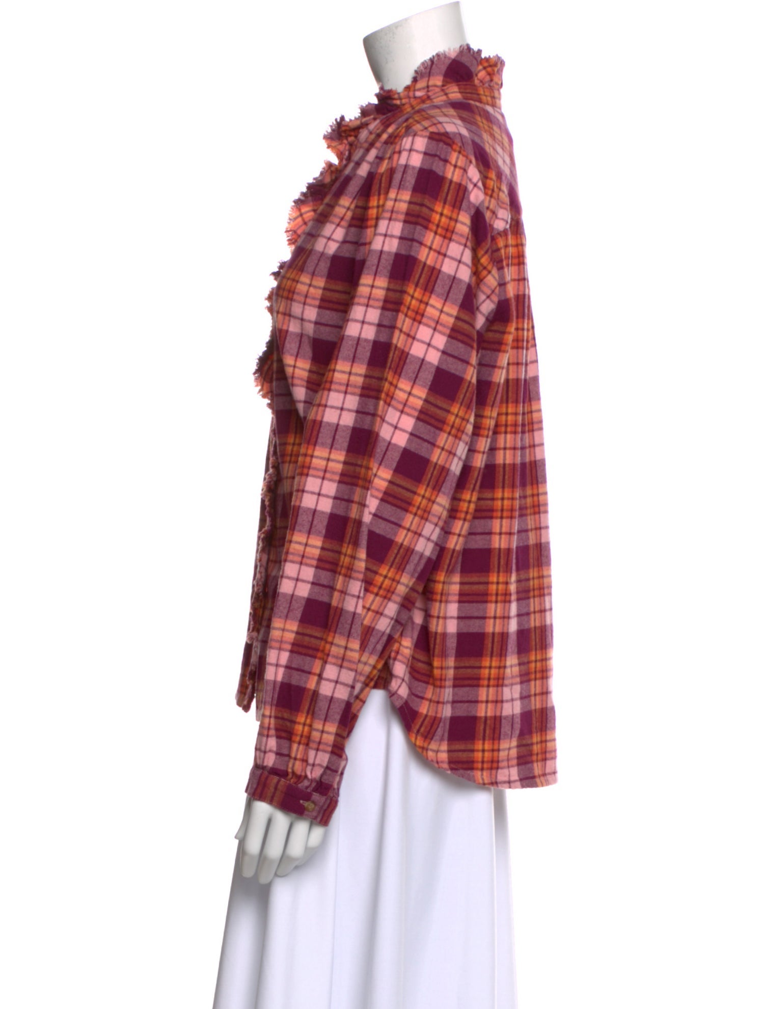 Xirena Plaid Print Mock Neck Button-Up Top