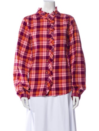 Xirena Plaid Print Mock Neck Button-Up Top