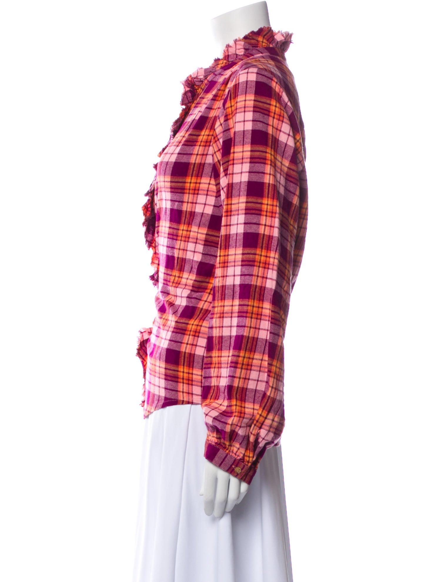 Xirena Plaid Print Mock Neck Button-Up Top