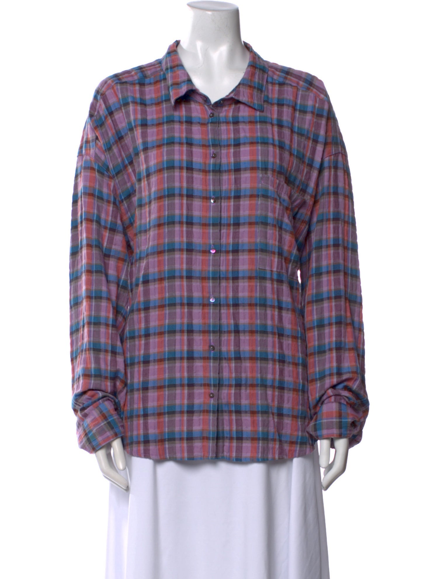 Xirena Plaid Print Long Sleeve Button-Up Top