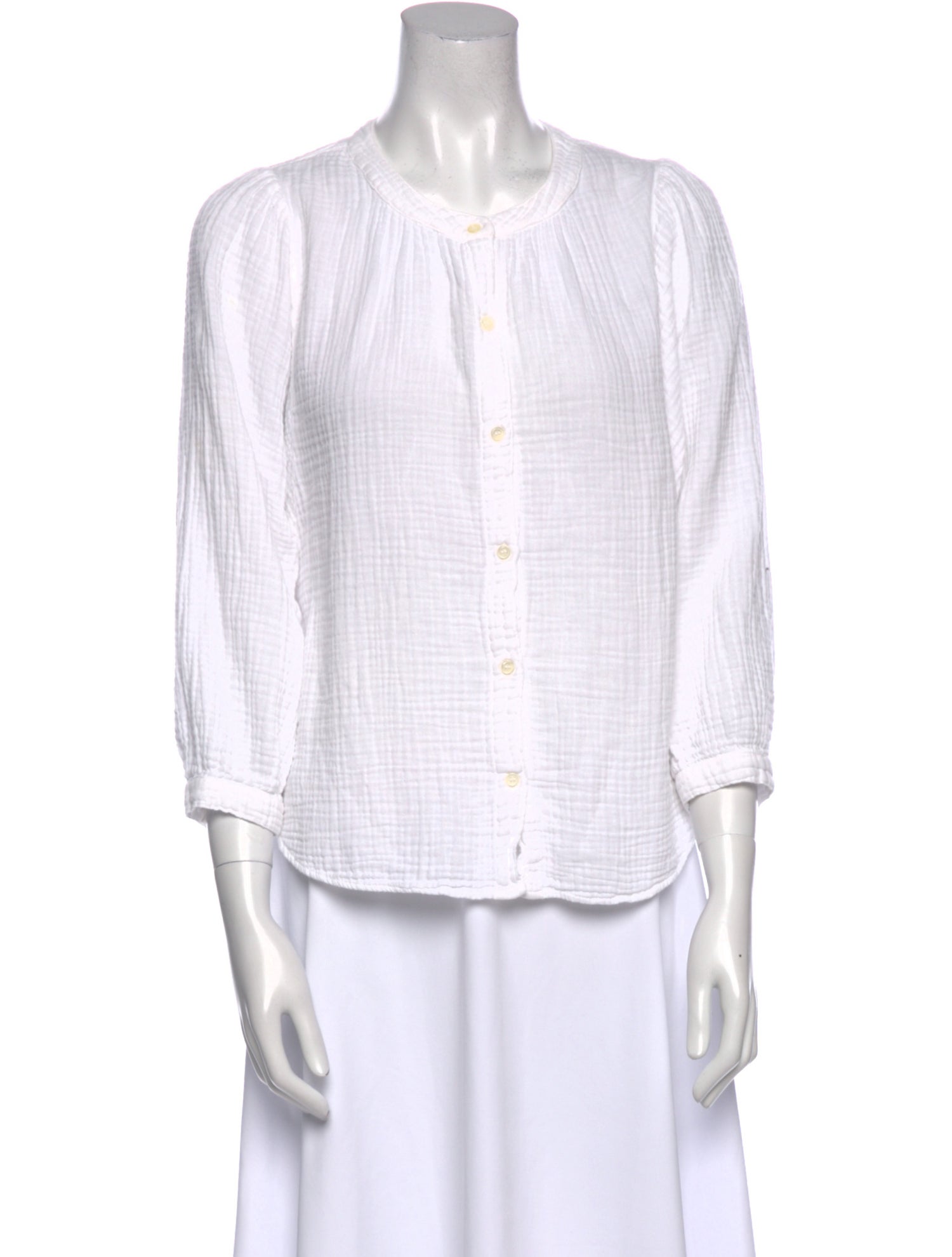 Xirena Plaid Print Crew Neck Button-Up Top