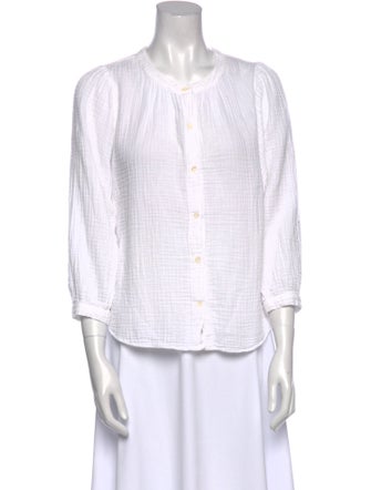 Xirena Plaid Print Crew Neck Button-Up Top