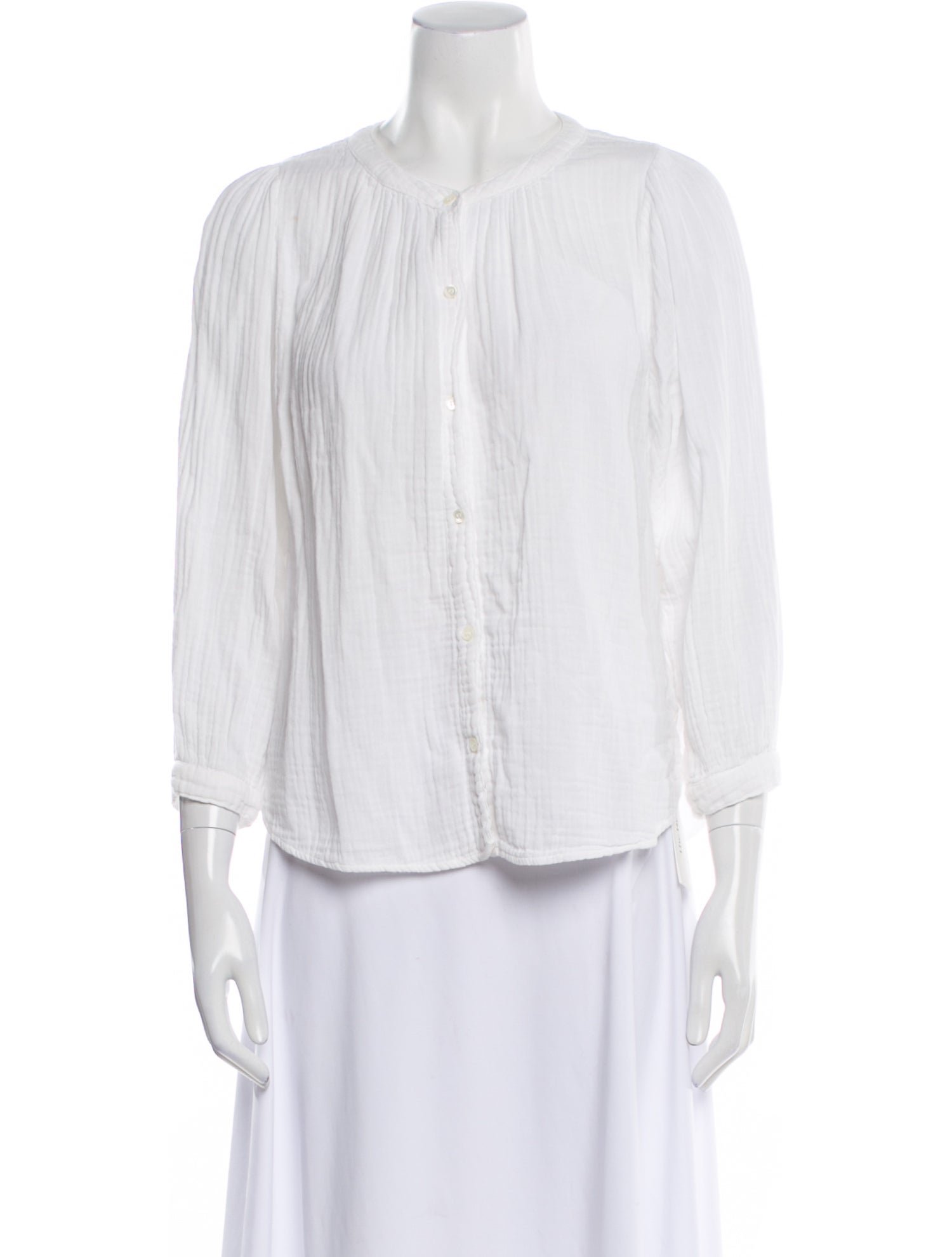 Xirena Crew Neck Three-Quarter Sleeve Button-Up Top