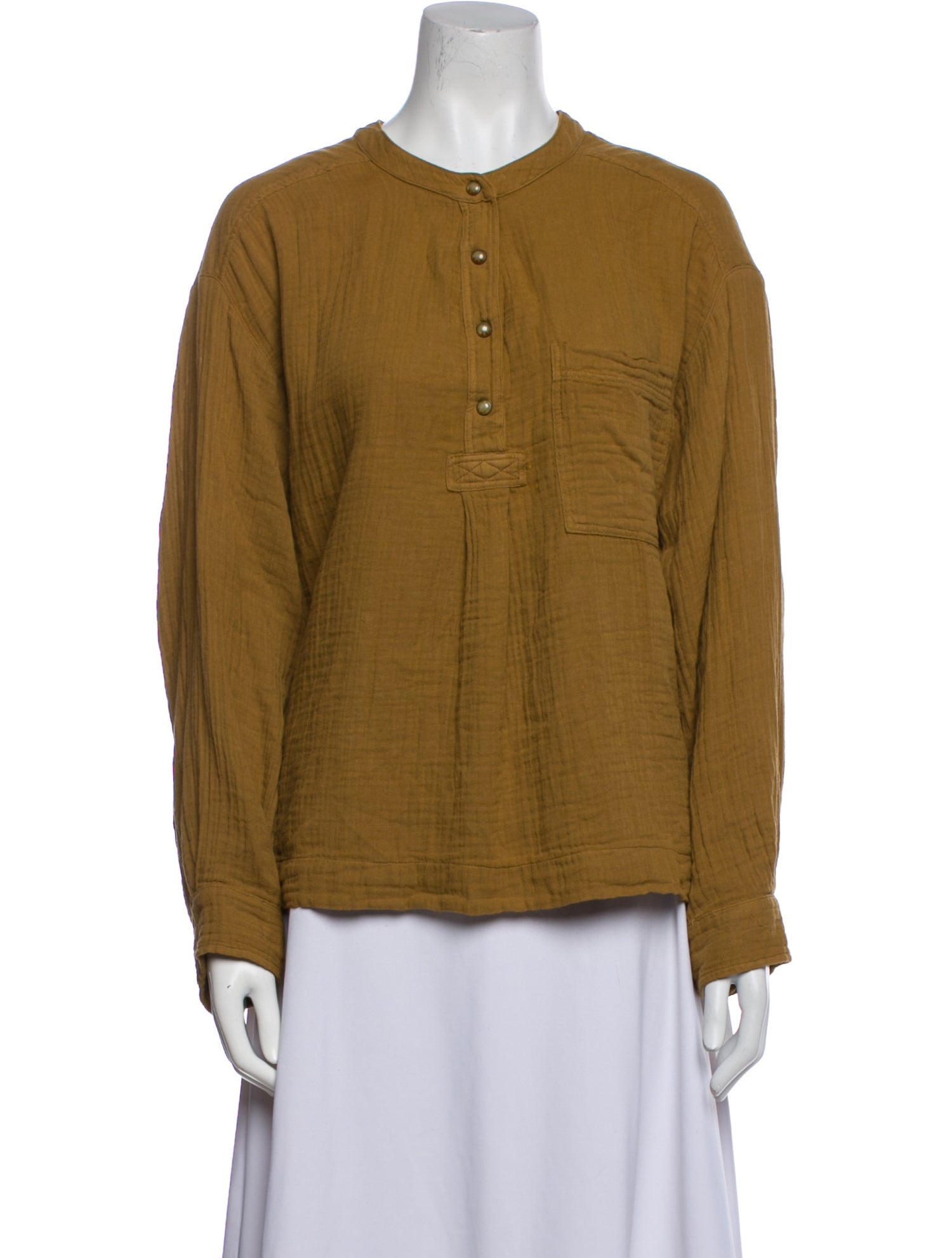 Xirena Crew Neck Long Sleeve Button-Up Top