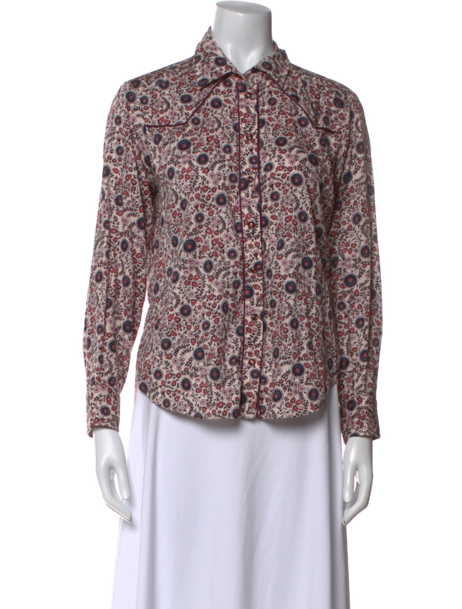 Xirena Printed Long Sleeve Button-Up Top