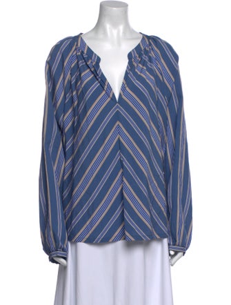 Xirena Striped V-Neck Button-Up Top