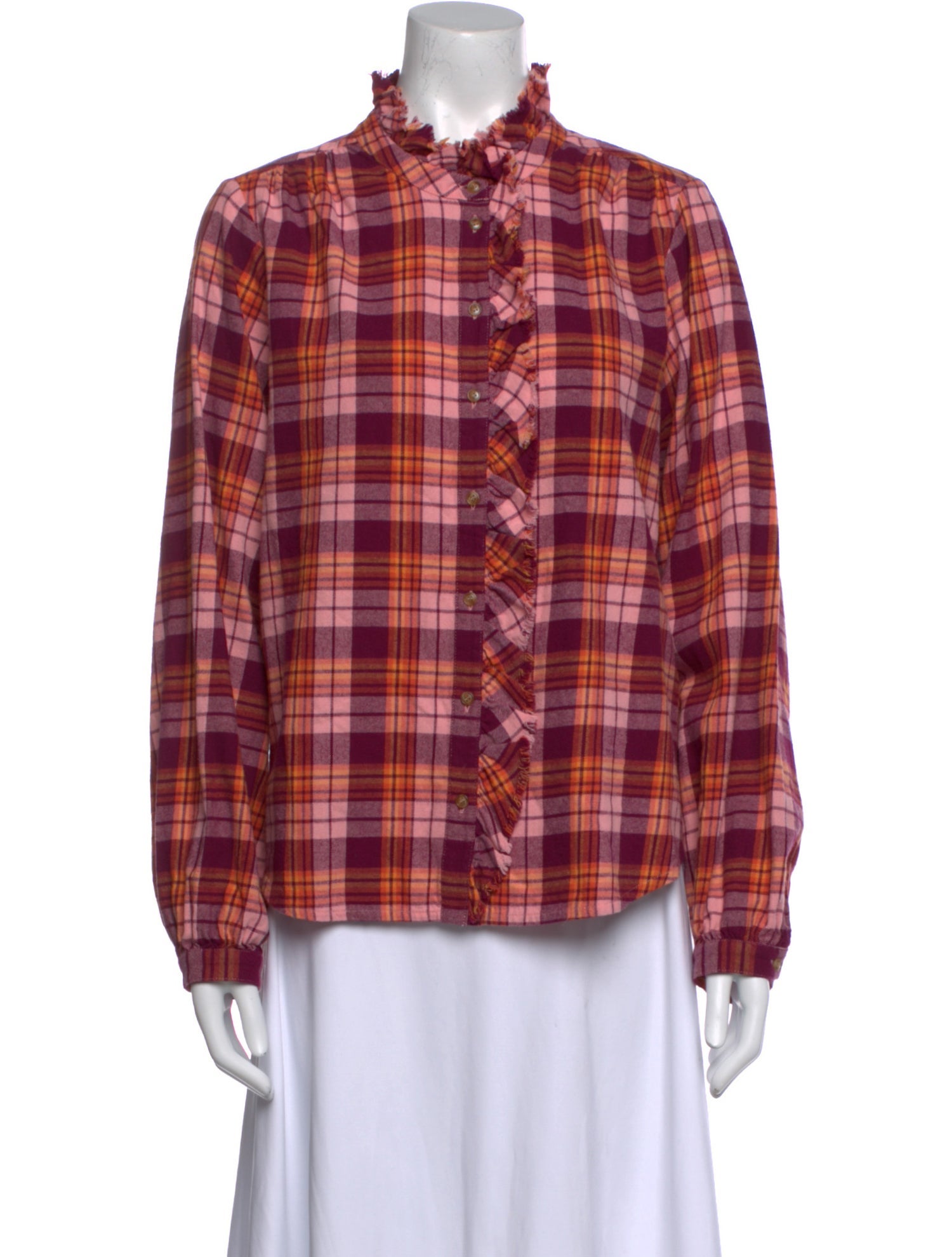 Xirena Plaid Print Mock Neck Button-Up Top
