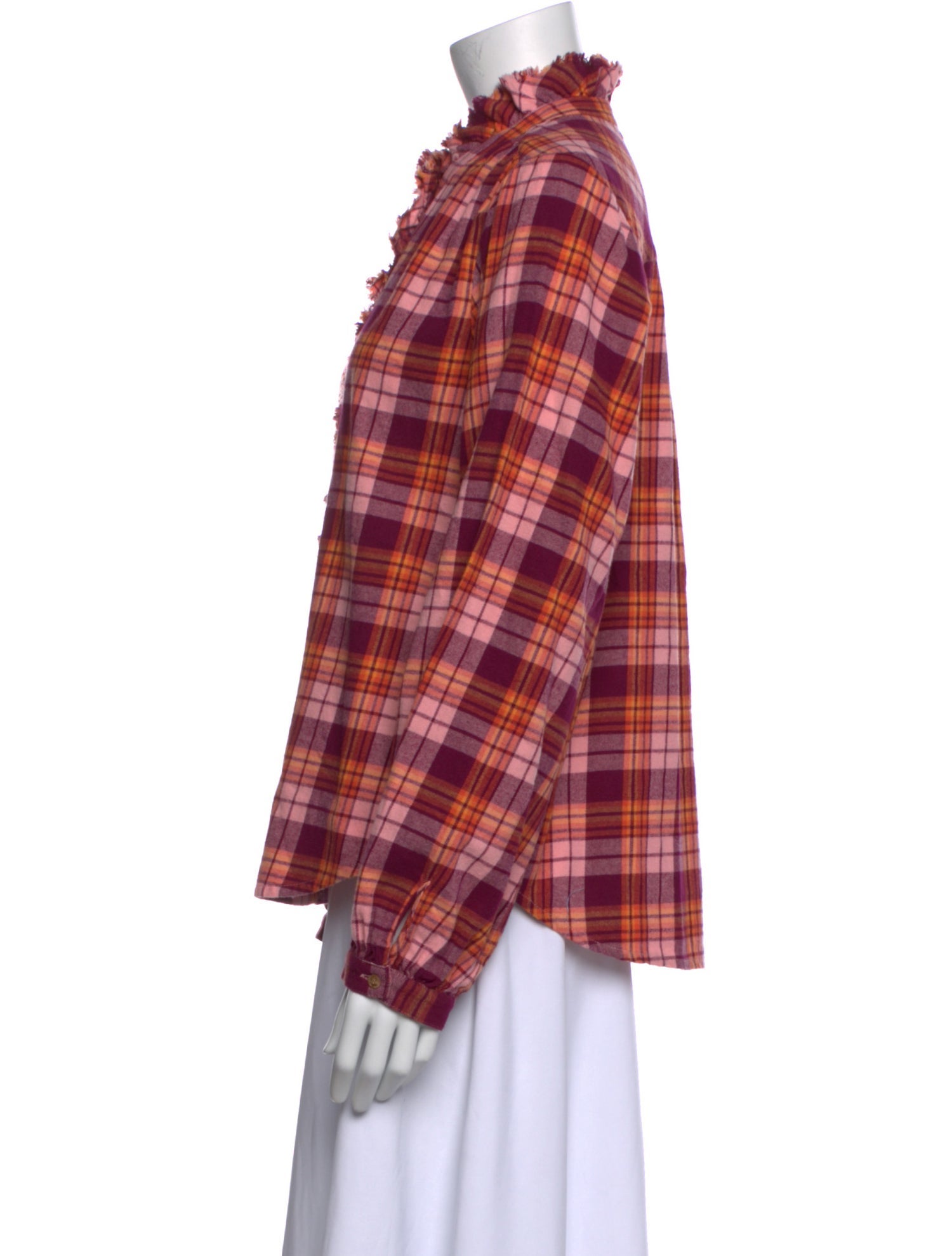 Xirena Plaid Print Mock Neck Button-Up Top