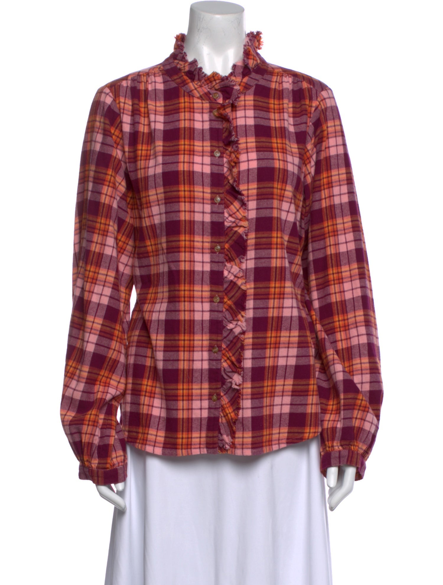 Xirena Plaid Print Mock Neck Button-Up Top
