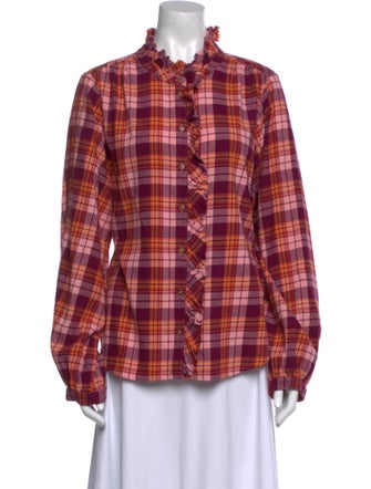 Xirena Plaid Print Mock Neck Button-Up Top