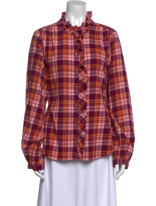 Xirena Plaid Print Mock Neck Button-Up Top