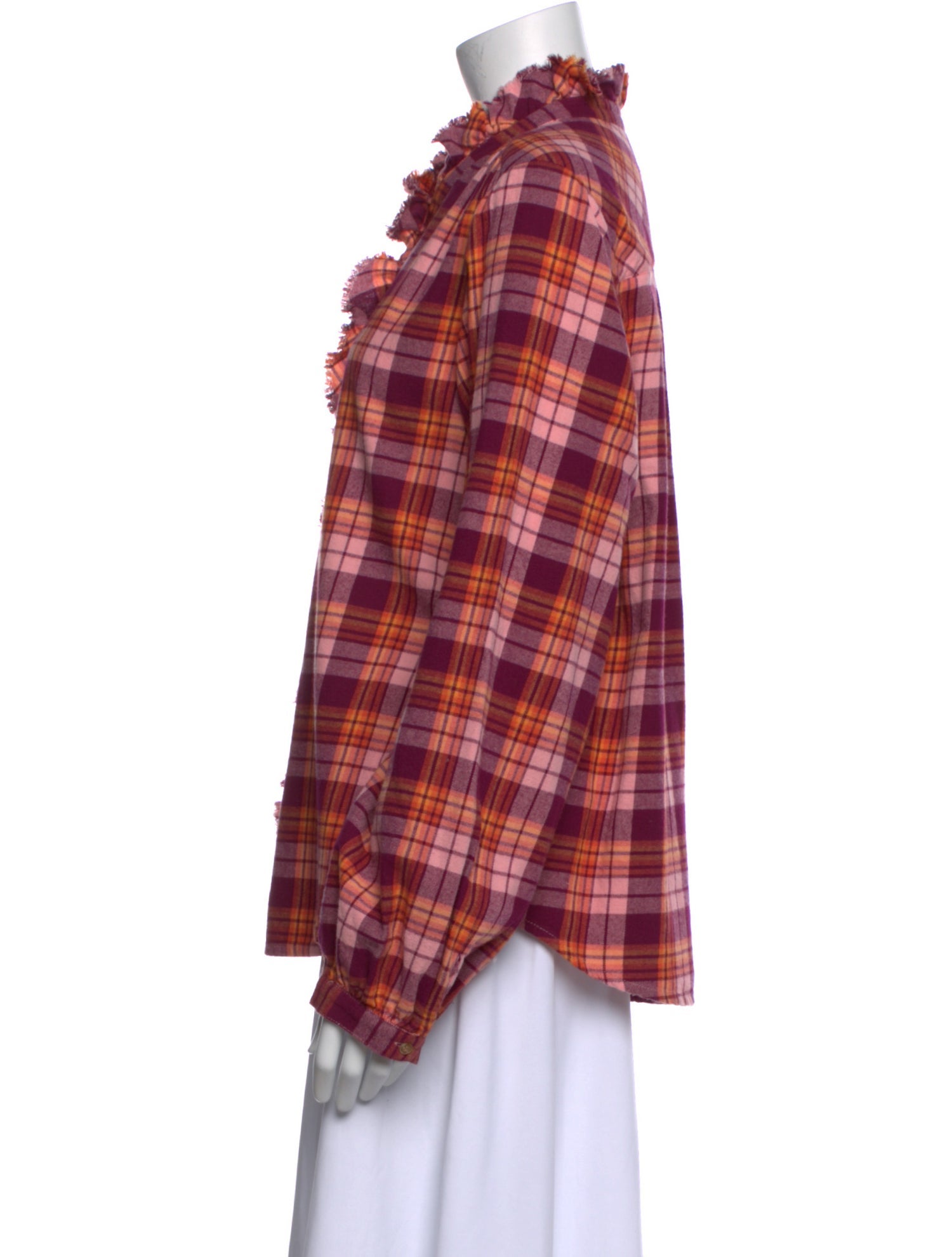 Xirena Plaid Print Mock Neck Button-Up Top