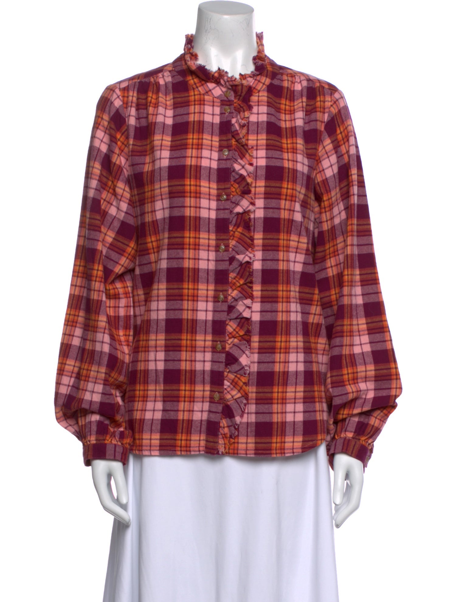 Xirena Plaid Print Mock Neck Button-Up Top