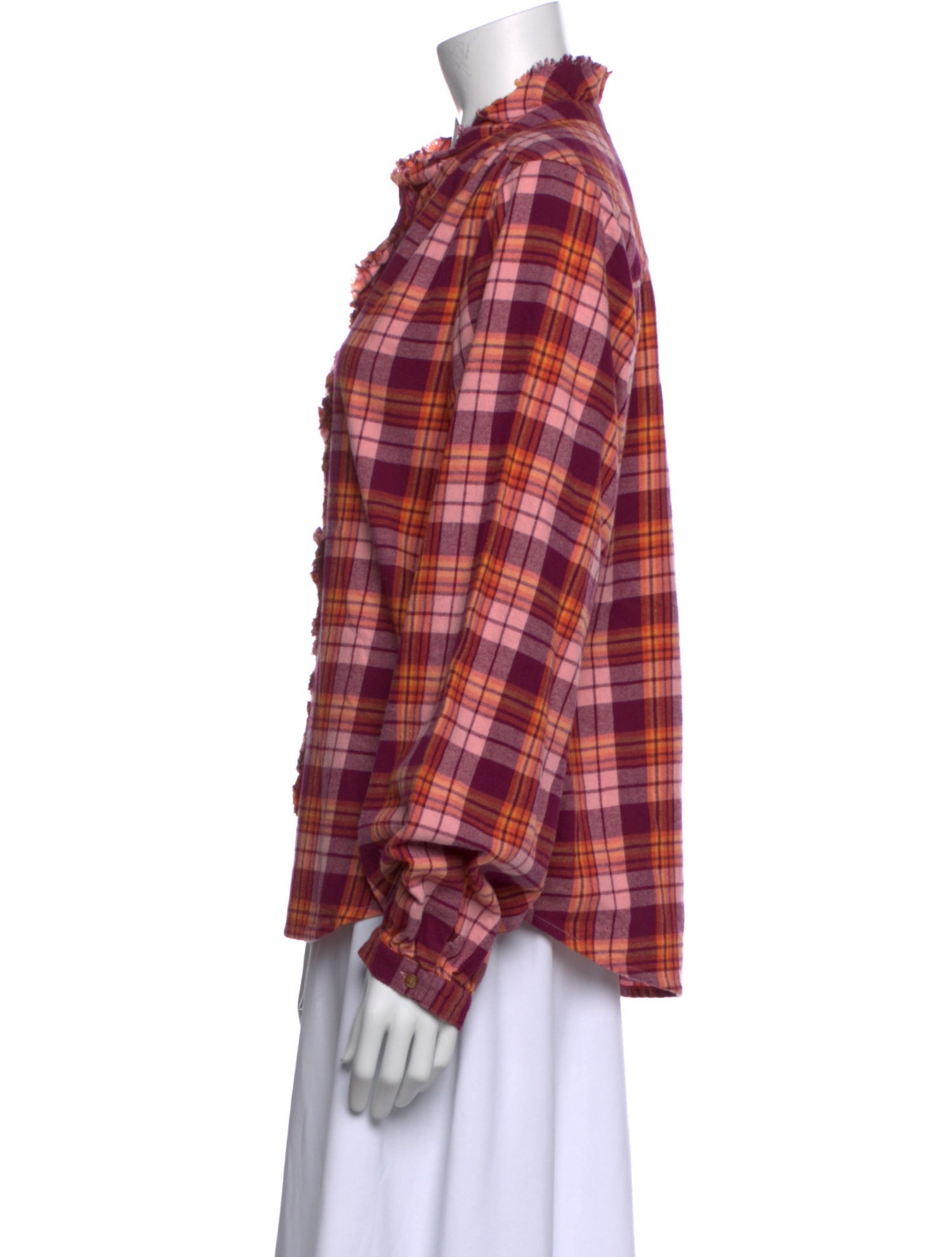 Xirena Plaid Print Mock Neck Button-Up Top