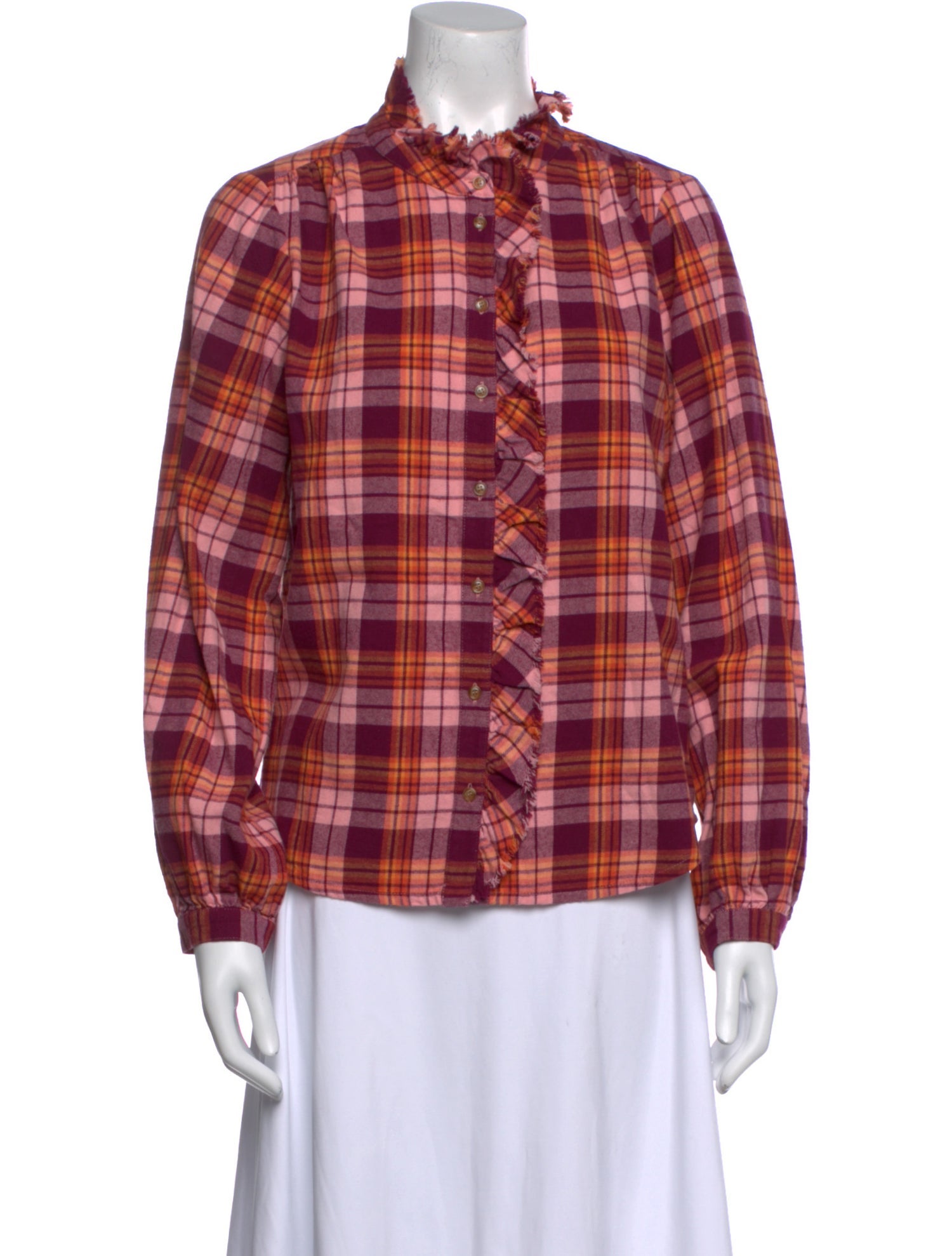 Xirena Plaid Print Mock Neck Button-Up Top