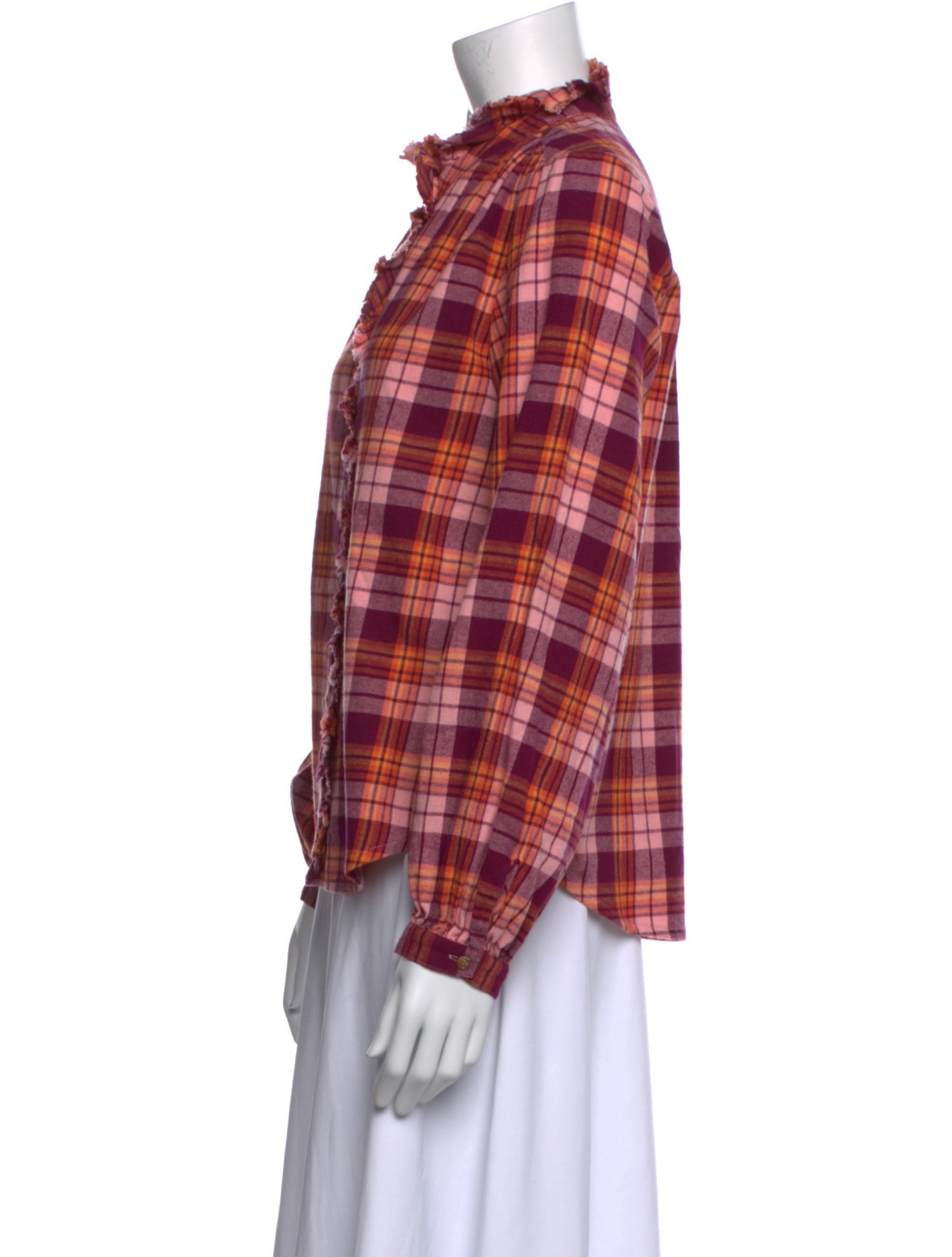Xirena Plaid Print Mock Neck Button-Up Top