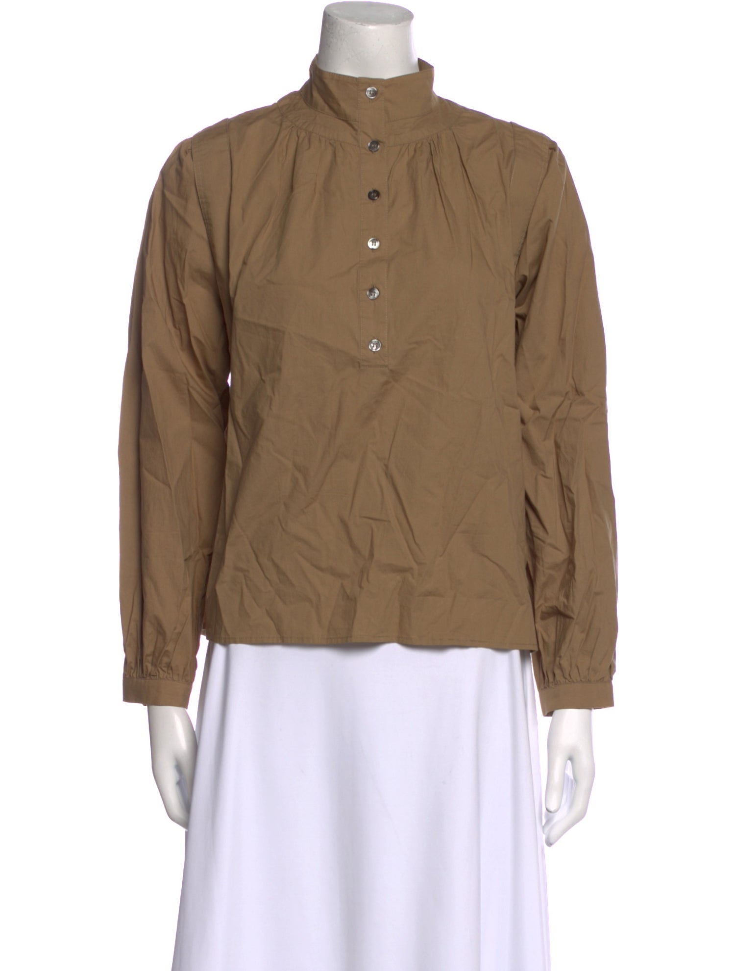 Xirena Mock Neck Long Sleeve Button-Up Top